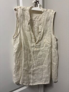 CP Shades Cream Sleeveless Linen Henley Blouse